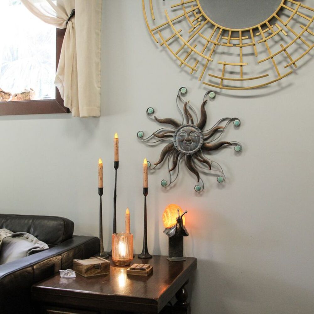 Antique Copper Finish Metal Sun Face Wall Hanging With Ceramic Bead Accents - Picture 5 of 9
